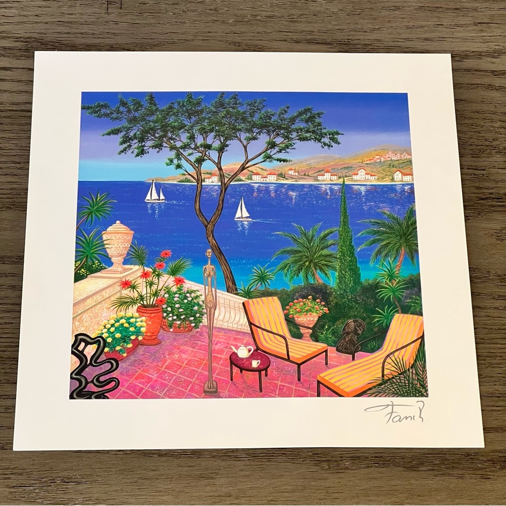 Fanch (Francois) Ledan - “Terrace with Sculptures”, 2011 Seriolithograph 7" x 7"